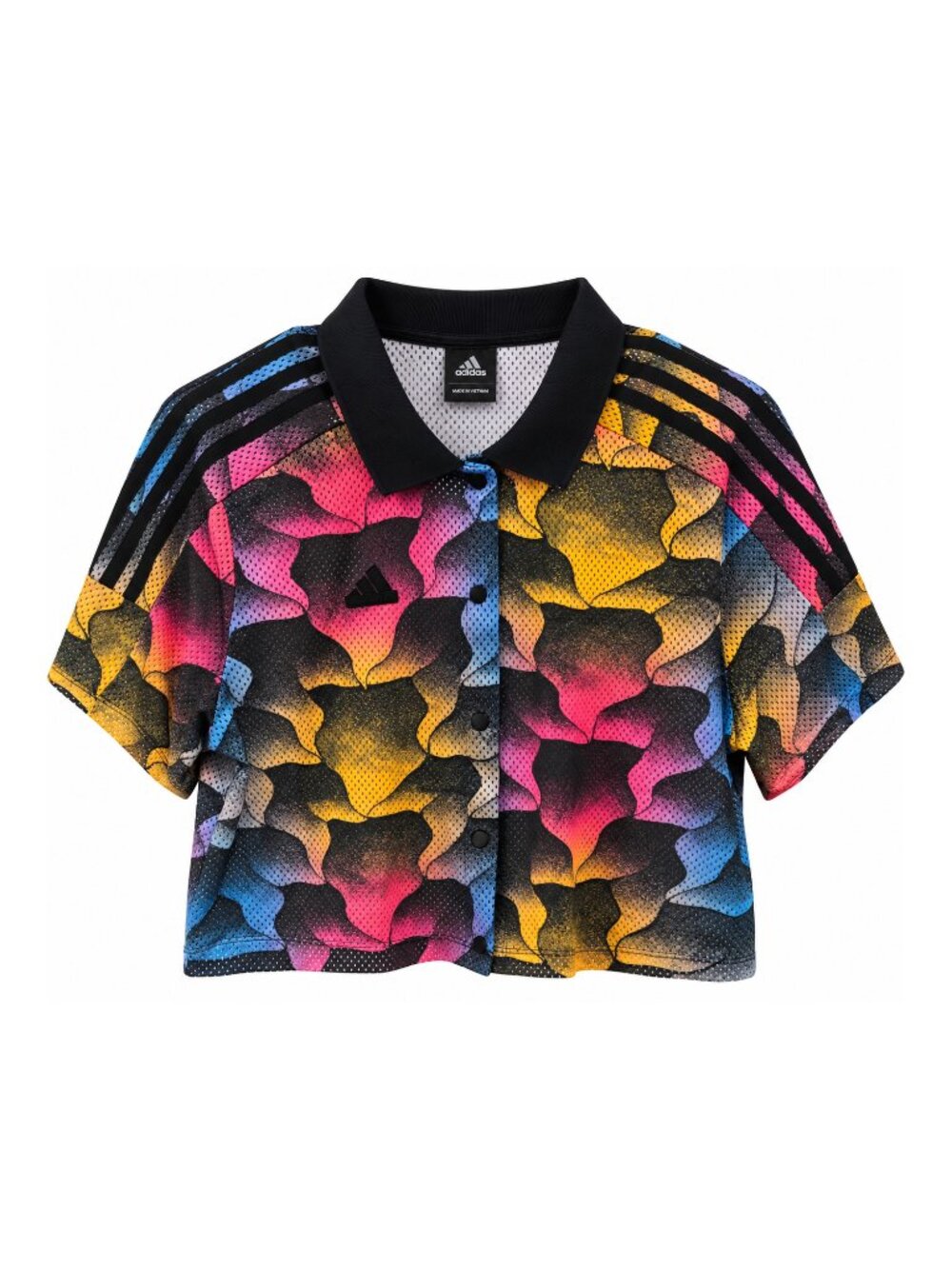 adidas Multicolor Mesh Short Sleeve Button Front Polo S